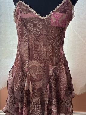 ALTARD STATE Semi-Sheer Paisley Ruffled Cami Dress - Pink Brown - NWT -SIZE MED
